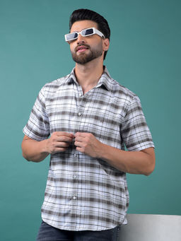 CRIMSOUNE CLUB - Men's Brown Checked Cotton Shirt