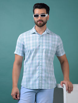 CRIMSOUNE CLUB - Men's Green Checked Cotton Shirt