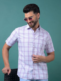 CRIMSOUNE CLUB - Men's Purple Checked Cotton Shirt