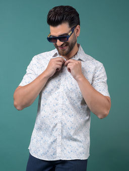 CRIMSOUNE CLUB - Men's Blue Floral Print Shirt