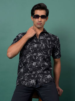 CRIMSOUNE CLUB - Men's Black Floral Print Shirt