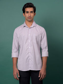 CRIMSOUNE CLUB - Men's Lavender Checked Cotton Shirt