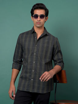 CRIMSOUNE CLUB - Men's Green Checked Cotton Shirt