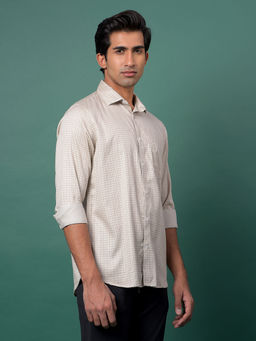 CRIMSOUNE CLUB - Men's Beige Printed Shirt