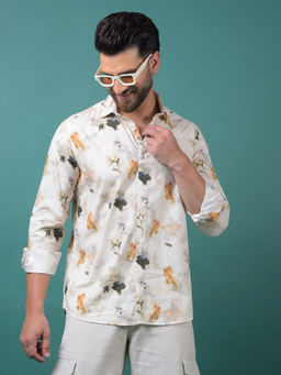 CRIMSOUNE CLUB - Men's Beige Floral Print Shirt