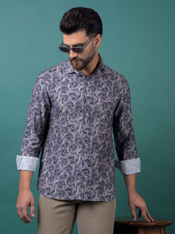 CRIMSOUNE CLUB - Men's Purple Floral Print Shirt