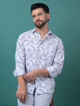 CRIMSOUNE CLUB - Men's Grey Abstract Print Shirt