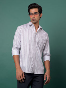 CRIMSOUNE CLUB - Men's Lavender Vertical Stripes Shirt