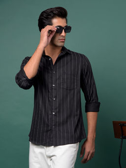CRIMSOUNE CLUB - Men's Black Vertical Stripes Shirt
