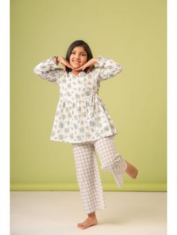 The Little Trunk - Angrakha Blue Floral Top with Pyjama (Set of 2)