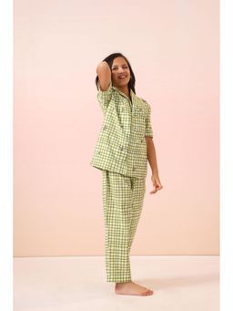The Little Trunk - Green Checks Girls Shirt with Pyjama (Set of 2)