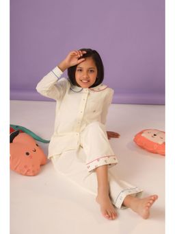 The Little Trunk - Whiite Walk In The Garden Shirt with Pyjama (Set of 2)