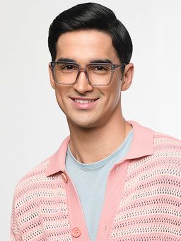 Lenskart STUDIO - Unisex Zero Power Blue Cut & Antiglare Grey Frame Full Rim Computer Glasses