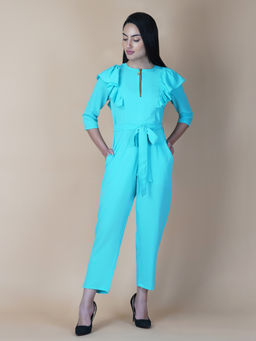 RAASSIO - Women Solid Blue Jumpsuit