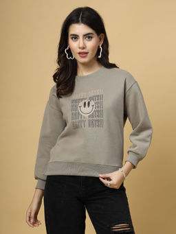 Mafadeny - Beige Typography Sweatshirt