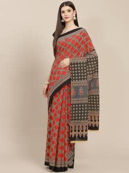Yufta - Women Maroon Geometric Saree with Unstitched Blouse