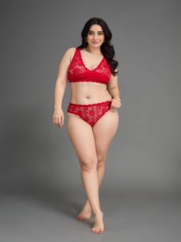 G Heist - Women Plus Size Self Design Lace Bra and Panty