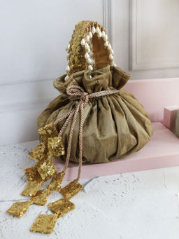 Soho Boho Studio - Taupe Gleam Round Potli Bag