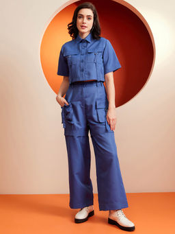 KASSUALLY - Blue Flap Pocket Detailed Cargo Co-Ord (Set of 2)