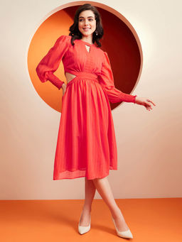 KASSUALLY - Orange Waist Cutout Solid Knee Length Dress