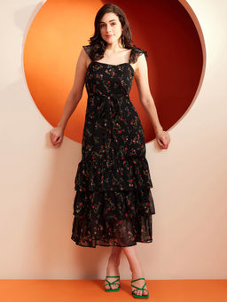 KASSUALLY - Black Romantic Ruffle Waist Maxi Dress