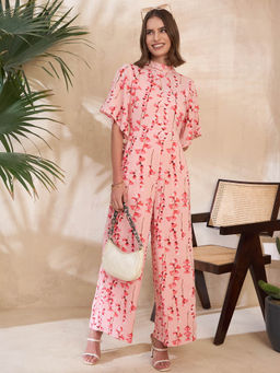 KASSUALLY - Pink Floral Printed Wide Leg Jumpsuit