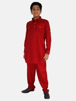 KiddoPanti - Maroon Solid Kurta and Pyjama (Set of 2)