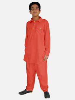 KiddoPanti - Peach Solid Kurta and Pyjama (Set of 2)