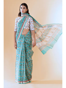 Shilpi Handicrafts - Aheli Green Chanderi Saree With Unstitched