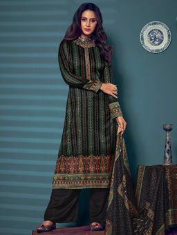 Stylee LIFESTYLE - Black Pashmina Digital Printed Unstitched Dress Material (Set of 3)