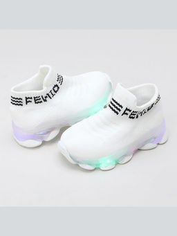 Hopscotch - Girls White Text Print Led Slip Ons Sneakers