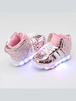Hopscotch - Girls Pink Usb Rechargeable Led Sneakers with Wings