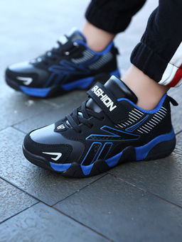 Hopscotch - Boys Black and Navy Text Print Athletic Shoes