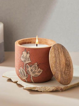 Fabindia - Orange Wood Container Candle