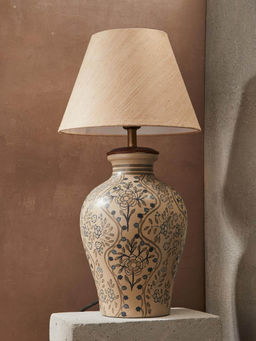 Fabindia - White Avin Ceramic Table Lamp Without Shade