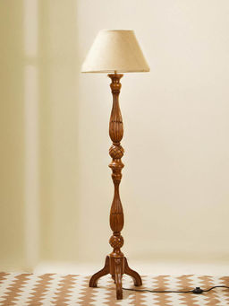 Fabindia - Natural Pruvi Wooden Floor Lamp Without Shade