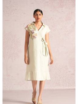Kaveri - Green Painted Petals Wrap Dress