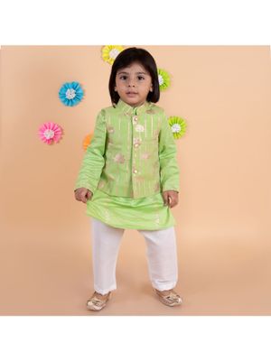 Buy Tiny Pants Parrot Green Golden Lotus Nehru Jacket With Kurta (Set ...