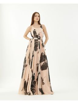 KoAi - Pink and Black Floral Long Flare Dress (Set of 2)