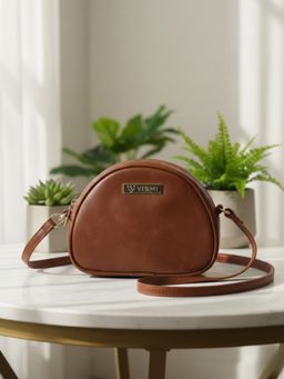 VISMIINTREND - Solid Tan Crossbody Sling Bag