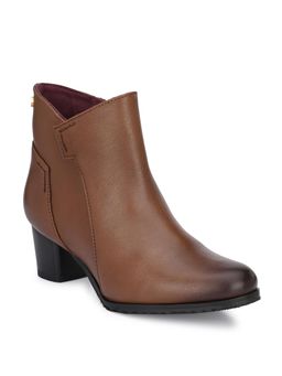 Delize - Tan Women Leather Mid Heel Boots