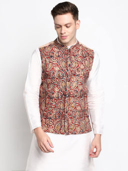 Devoiler - Men Multicolor Block Print Pure Cotton Nehru Jacket