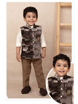 Little Collars - Brown Velvet Full Sleeves Solid Shirt, Pant with Nehru Jacket