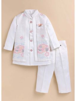 Little Collars - Off White Full Sleeves Embroidered Kurta and Pyjama with Jacket