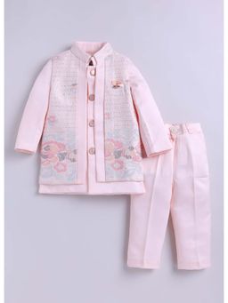 Little Collars - Peach Full Sleeves Embroidered Kurta and Pyjama with Jacket