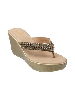 Metro - Womens Antique Gold Platform HeelsMetro Women Embellished Antique Gold Wedges