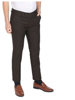 Arrow - Men Dark Brown Hudson Slim Fit Dobby Weave Formal Trouser