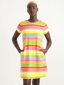 United Colors of Benetton - Cotton Multi-Color Stripes Round Neck Dress
