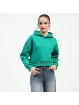 Madame - Women Solid Green Hoodie