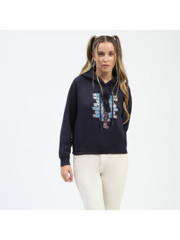 Madame - Women Typography Navy Blue Hoodie